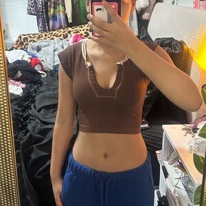 Urban Outfitters Out From Under Brown and White Ribbed Crop Top Size XS